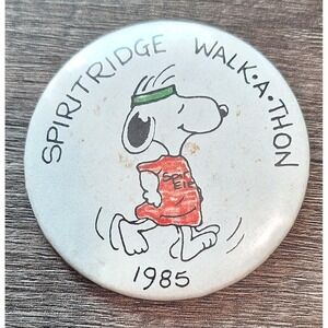 Vintage 1985 Snoopy Spiritridge Walk-A-Thon Pinback Button Peanuts 2.25 Inch